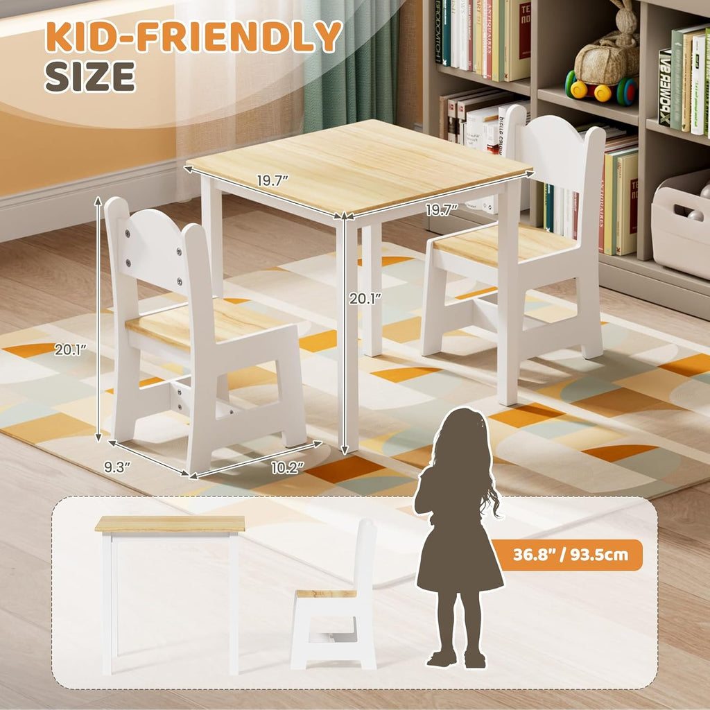 Kids Table and Chairs, Toddler Table and Chair Set for Ages 1-3, Wooden Activity Table with Chairs, Perfect for Arts