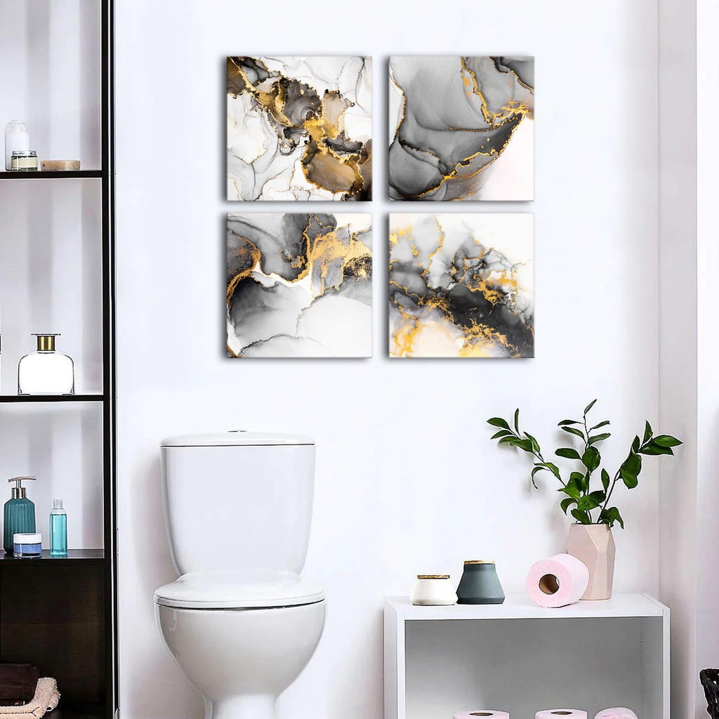 Abstract Texture Wall Art Black and Gold Marble Wall Decor Watercolor Ink Fluid Lines Picture Canvas Print Minimalist