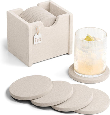 Felt Coasters with Holder for Drinks, Oatmeal - Set of 8