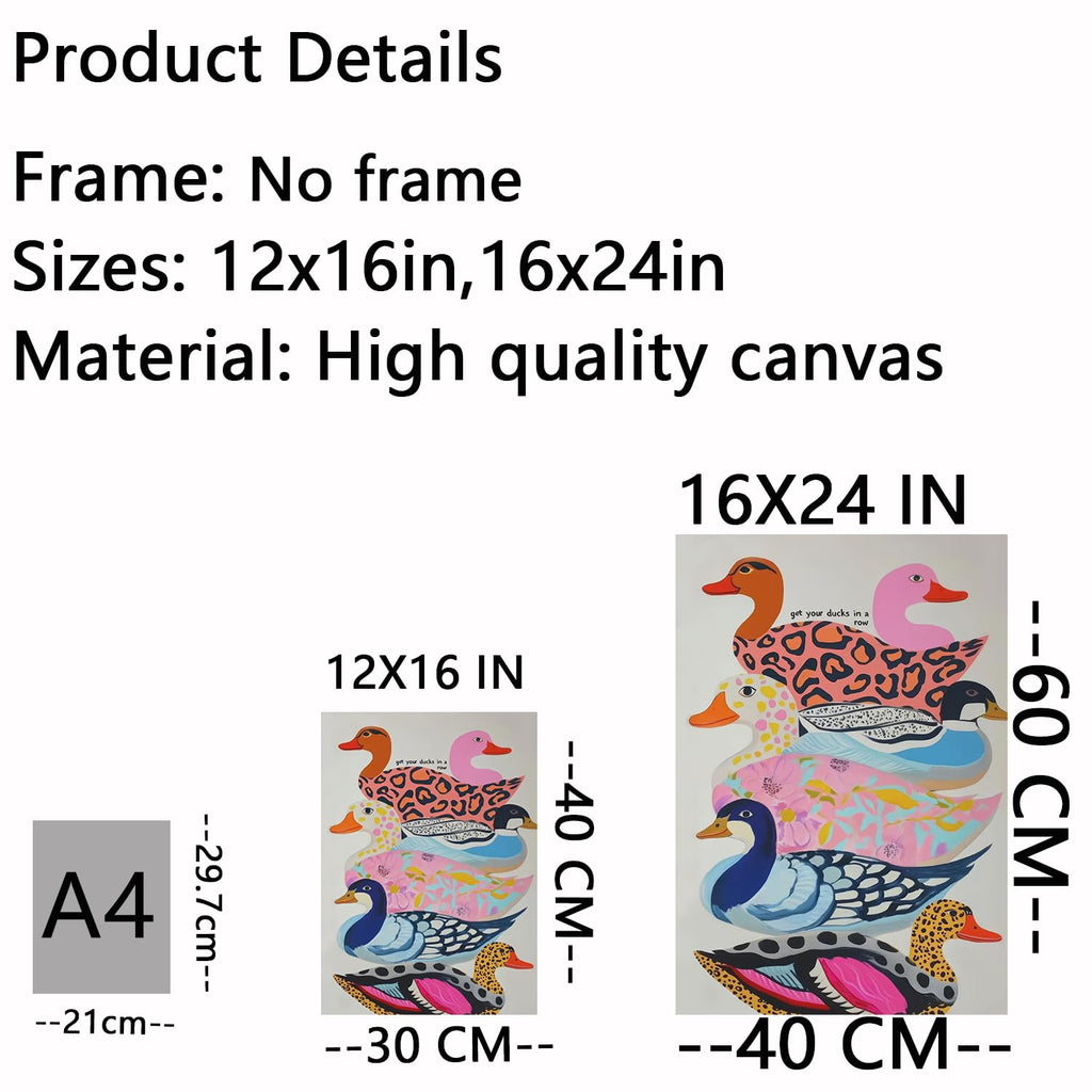 Colorful Duck Canvas Wall Art Funny Animal Painting Picture Wall Decor Kitsch Dopamine Fashion Animals Poster Print
