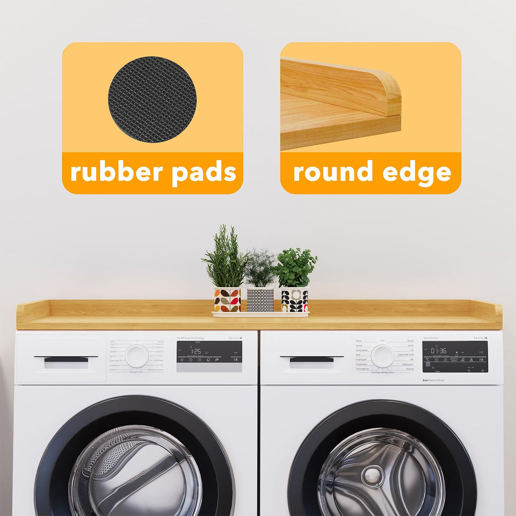 Washer Dryer Countertop, Laundry Wood Shelf Topper with Edge, 54" Width x 27.5" Depth Cover Guard Organizer for