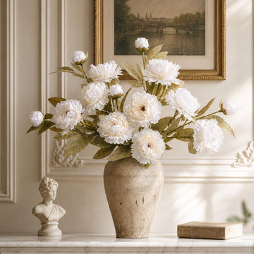 32" Ivory Vintage Peonies Artificial Flowers for Vase - Set of 5