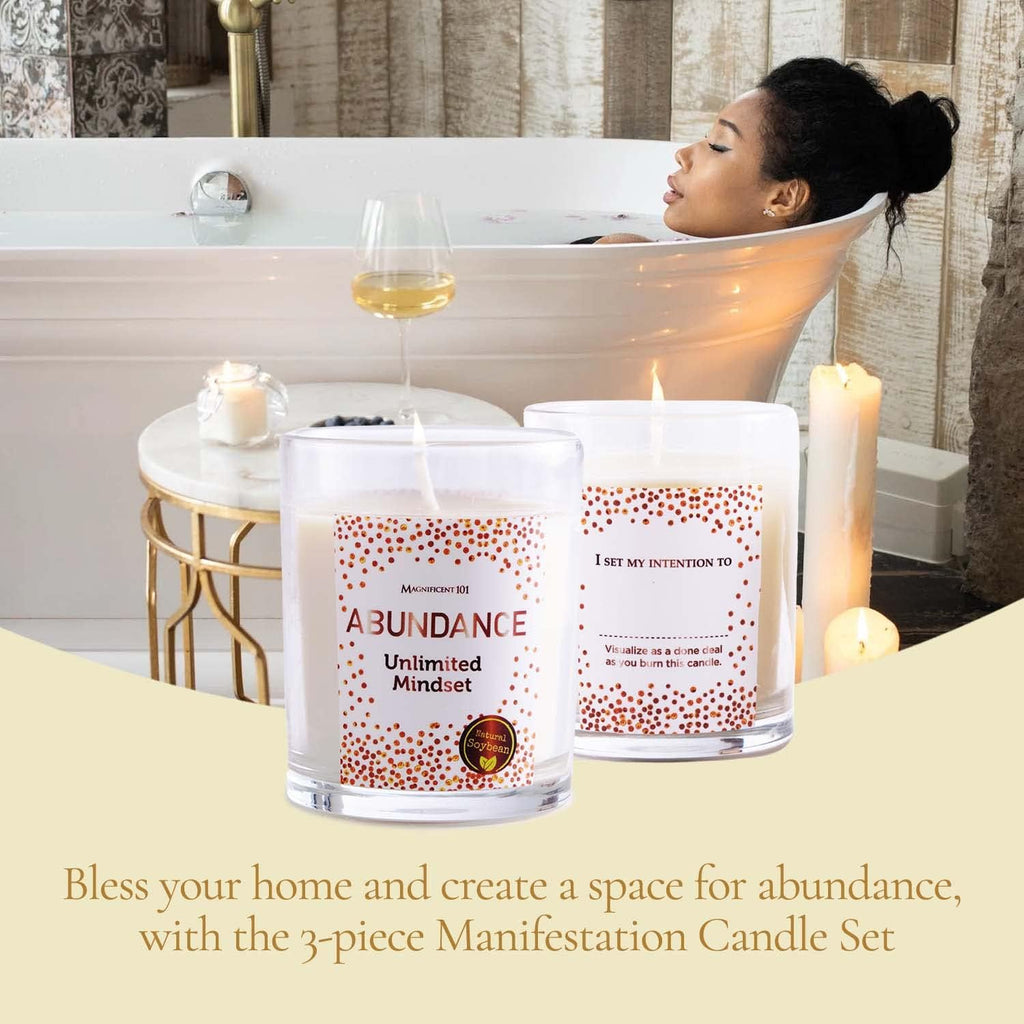Abundance Mindset Glass Candles, Sage Cedar, 3 Pack
