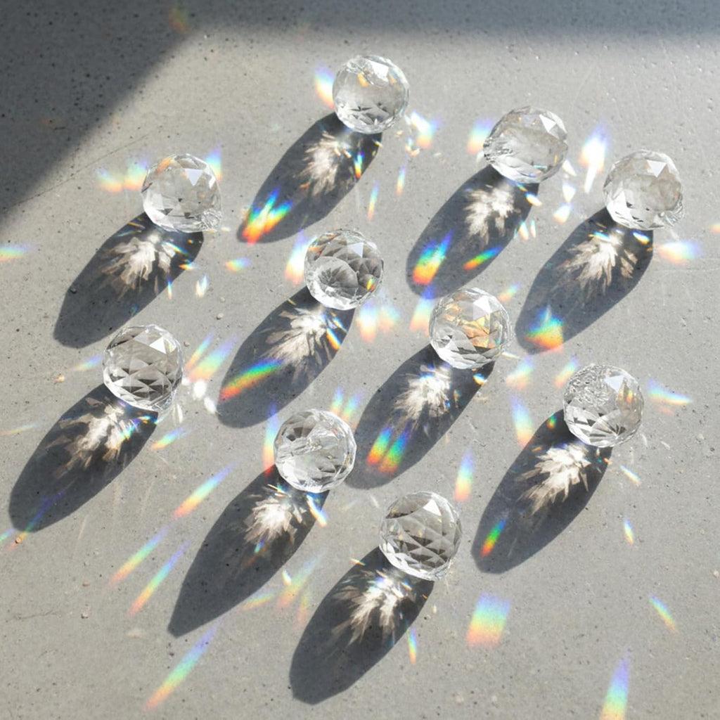 48pcs 20mm Clear Crystal Ball Prism with 48 Rings - Sun Shine Catcher Rainbow Pendants Maker Hanging Crystals