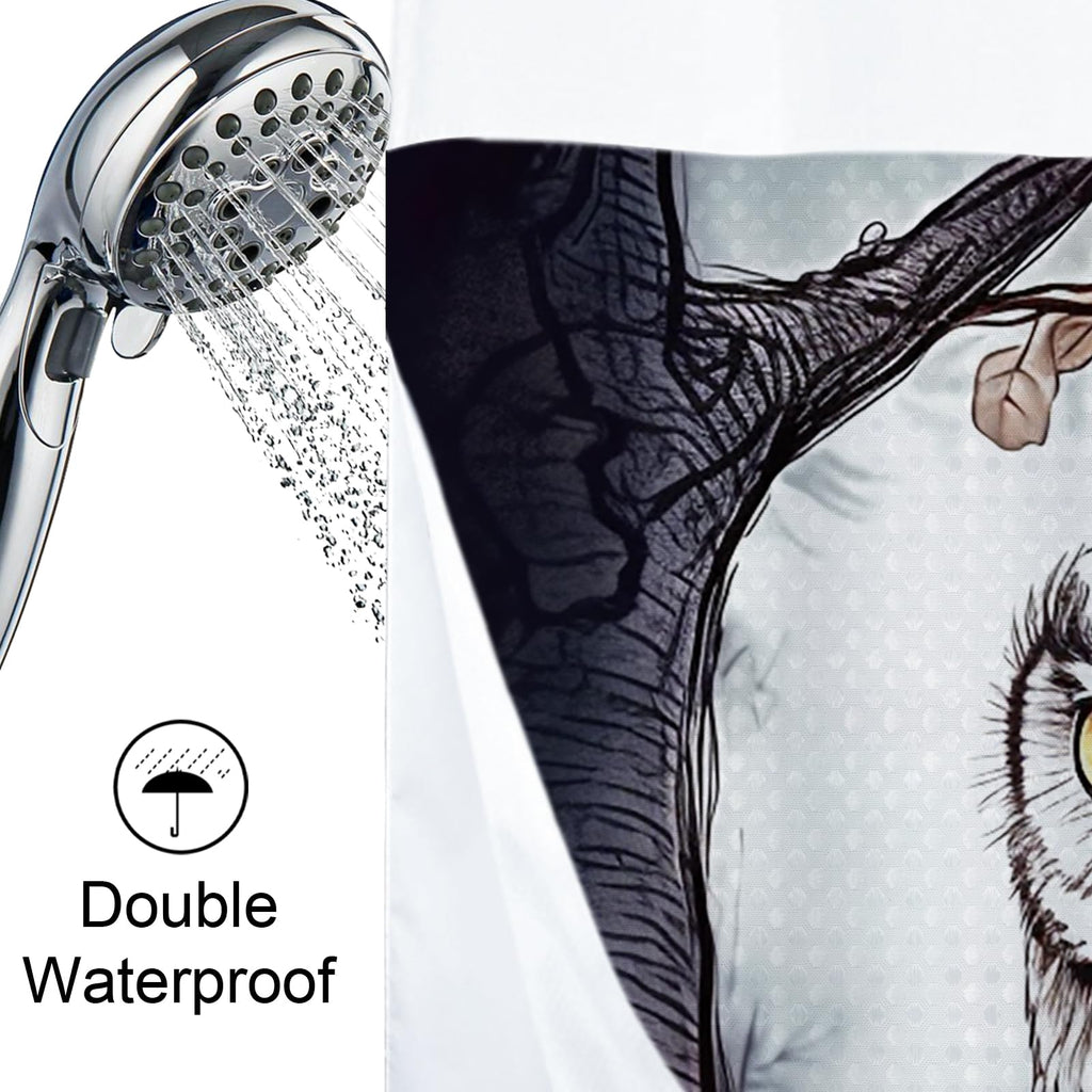 Cute Little Owl Eagle Forest Night Rustic Theme No Hook Waffle Weave Shower Curtain with Snap in Liner Polyester