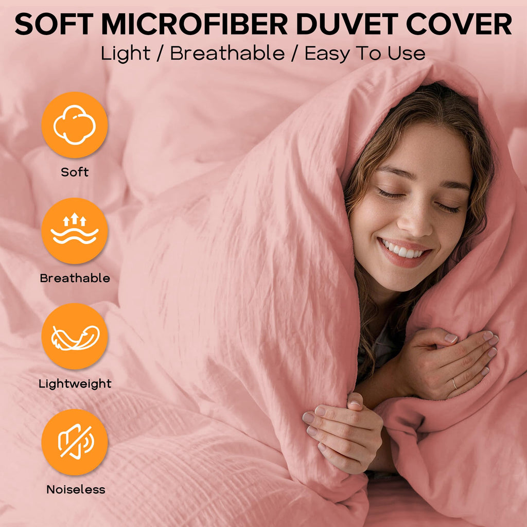 Duvet Cover, 3 Pieces Seersucker Duvet Cover Set, Pink