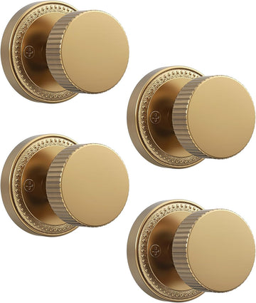 4 Pack Champagne Bronze Passage Door Knobs with Lock, Door Handles with Champagne Bronze Door Knobs Interior , Heavy