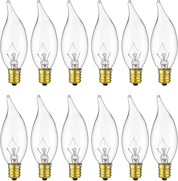 CA8 Incandescent Petite Chandelier Light Bulb, 25 Watts, Clear, 194 Lumens, 120 Volts, Candelabra (E12) Base, Flame