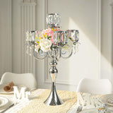 Candelabra Candle Holders, Elegant Bling Centerpiece with Pendant Crystal Table Decorations 5 Arms Candlesticks,22