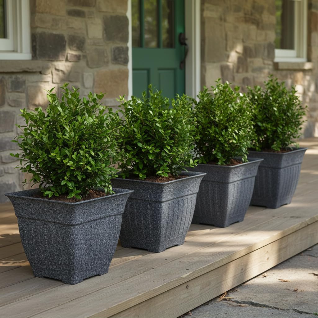 4-Pack 18 Inch Large Outdoor Planters, Stone-Like Finish, Gray