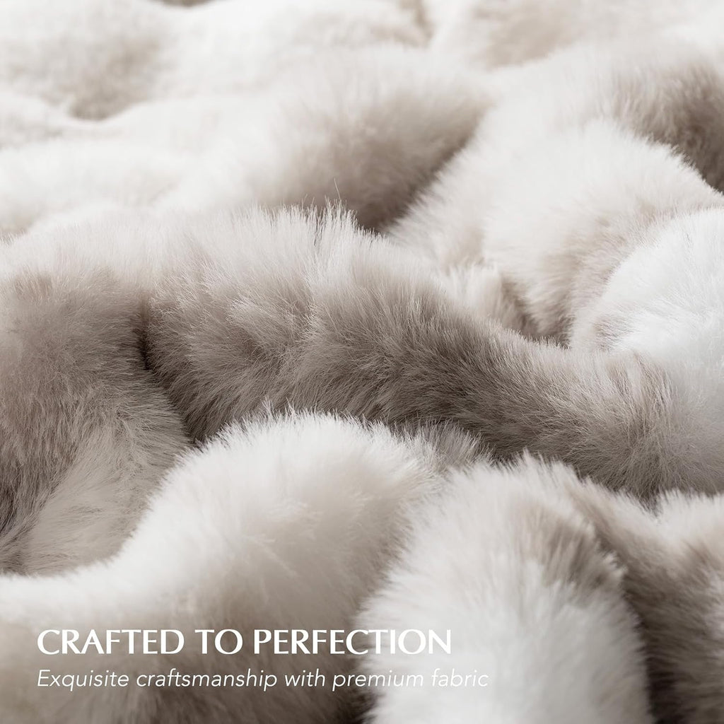 Faux Rabbit Fur Bubble Throw Blanket, 90"x90", Light Grey | Ultra Soft, Luxury Faux Rabbit Fur Throw, Thick Warm