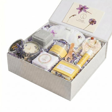 Luxury Spa Gifts for Women - 7 Piece Citrus Spa Gift Set with Candle, Gift Baskets for Women, Body Care Set for Mom