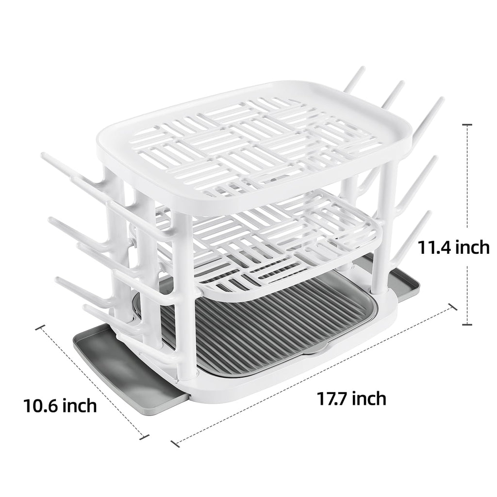 Baby Bottle Drying Rack,3-Tier Large Capacity Countertop Organizer with 360° Ventilation, Removable Drip Tray
