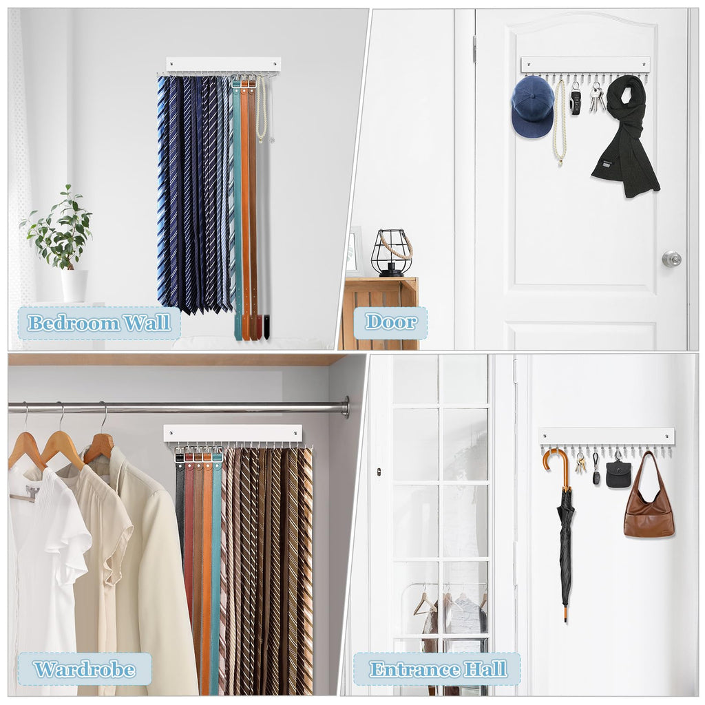 Tie Rack Belt Hanger Wall Mounted Tie Organizer White 2 Pack