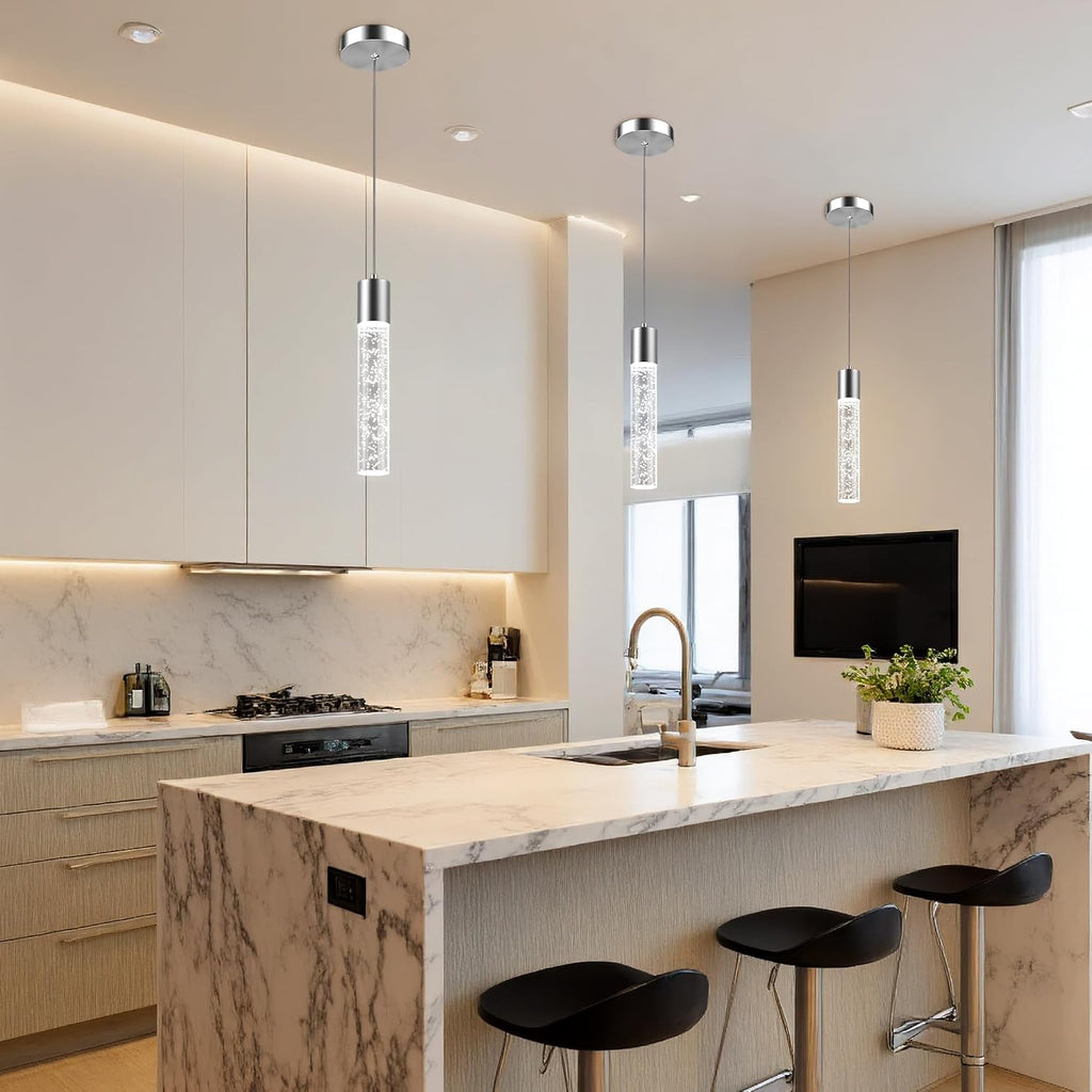 Pendant Lights Kitchen Island, 6500K Modern Kitchen Island Lights Brushed Nickel, 3 Pack Ceiling Lighting Fixtures