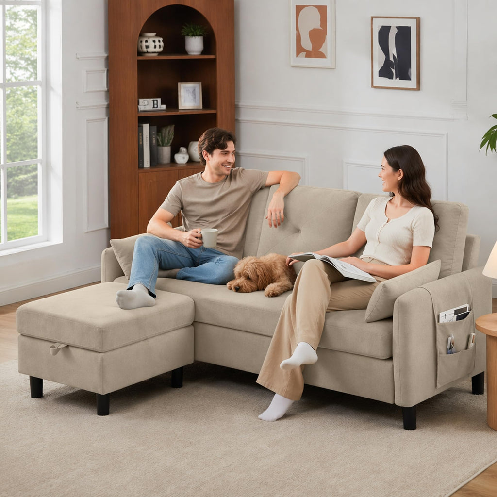 77" Small L Shaped Sectional Sofa Couches, Beige