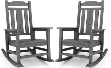 HDPE Oversized Outdoor Rocking Chairs Set of 2, Patio Rocker, Gray