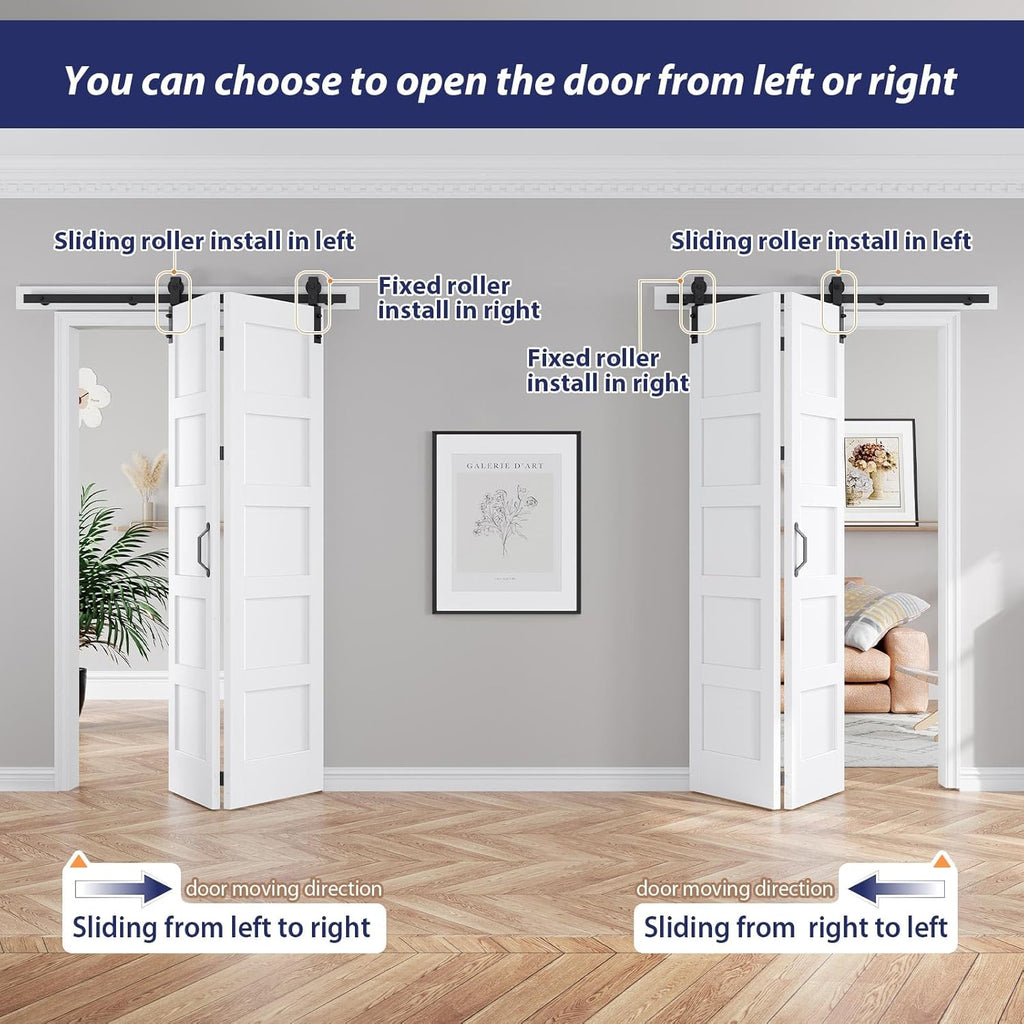 48X84(Double 24x84) Bi-fold Barn Door Folding Doors White with 52" Hardware Kit,Interior Water-Proof