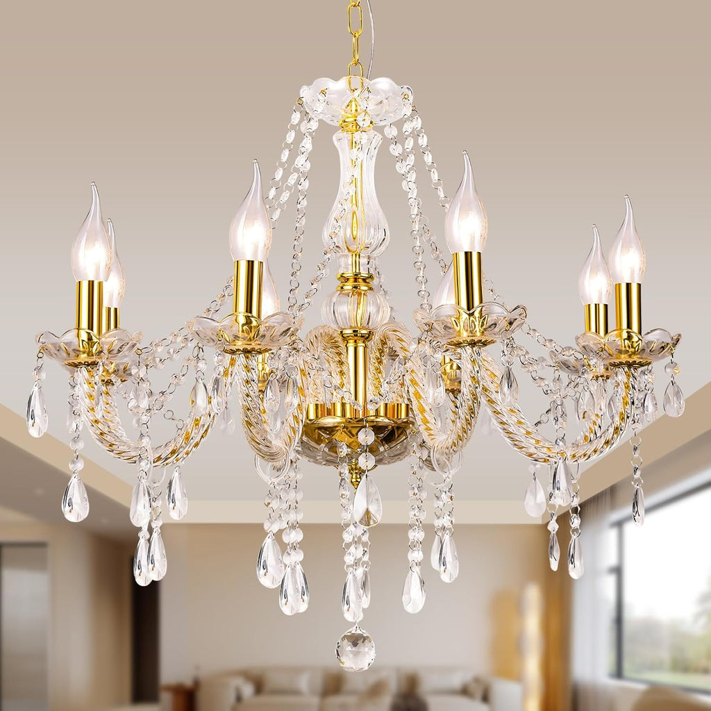Modern Elegant 8 Lights K9 Crystal Glass Chandelier Golden Pendant Ceiling Lighting European Style for Dining Living Room Bedroom Transparent, 8 E12 Bulbs Required A110-B0DRF6TY5C