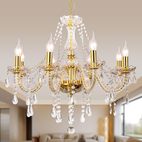 Modern Elegant 8 Lights K9 Crystal Glass Chandelier Golden Pendant Ceiling Lighting European Style for Dining Living Room Bedroom Transparent, 8 E12 Bulbs Required A110-B0DRF6TY5C