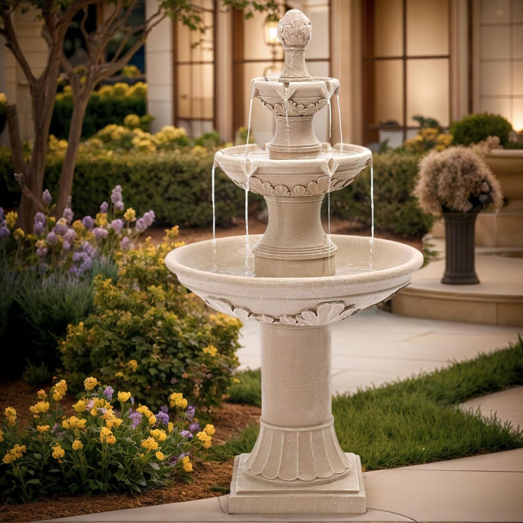 3-Tier Outdoor Water Fountain, 48.4" H Floor Backyard Garden Fountain, Water Feature Indoor with Pump, Outdoor