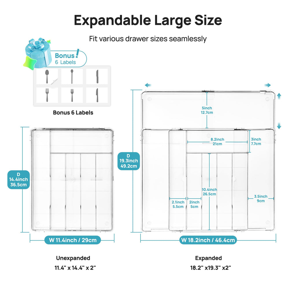Expandable Silverware Organizer, Kitchen Drawer Tray, 6-9 Slots