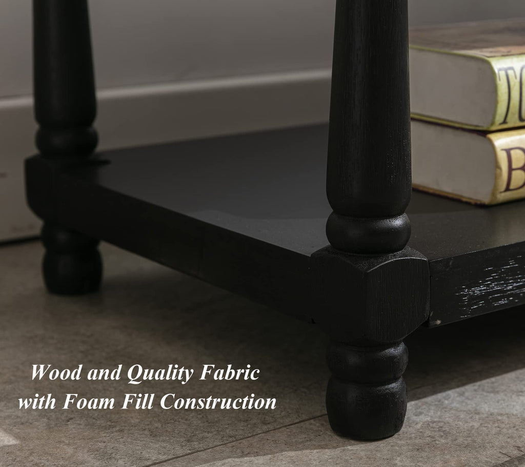 Mid-Century Tufted Storage Bench with Shelf, Linen Upholstered Farmhouse Entryway Shoe Bench Ottoman Bed End Stool