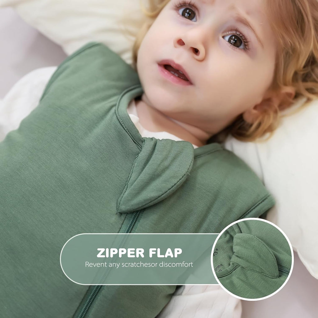 Unisex Baby Sleep Sack 1.0 TOG, Supersoft Rayon Made from Bamboo Wearable Blanket with Way Zipper (Dark Green,0-6