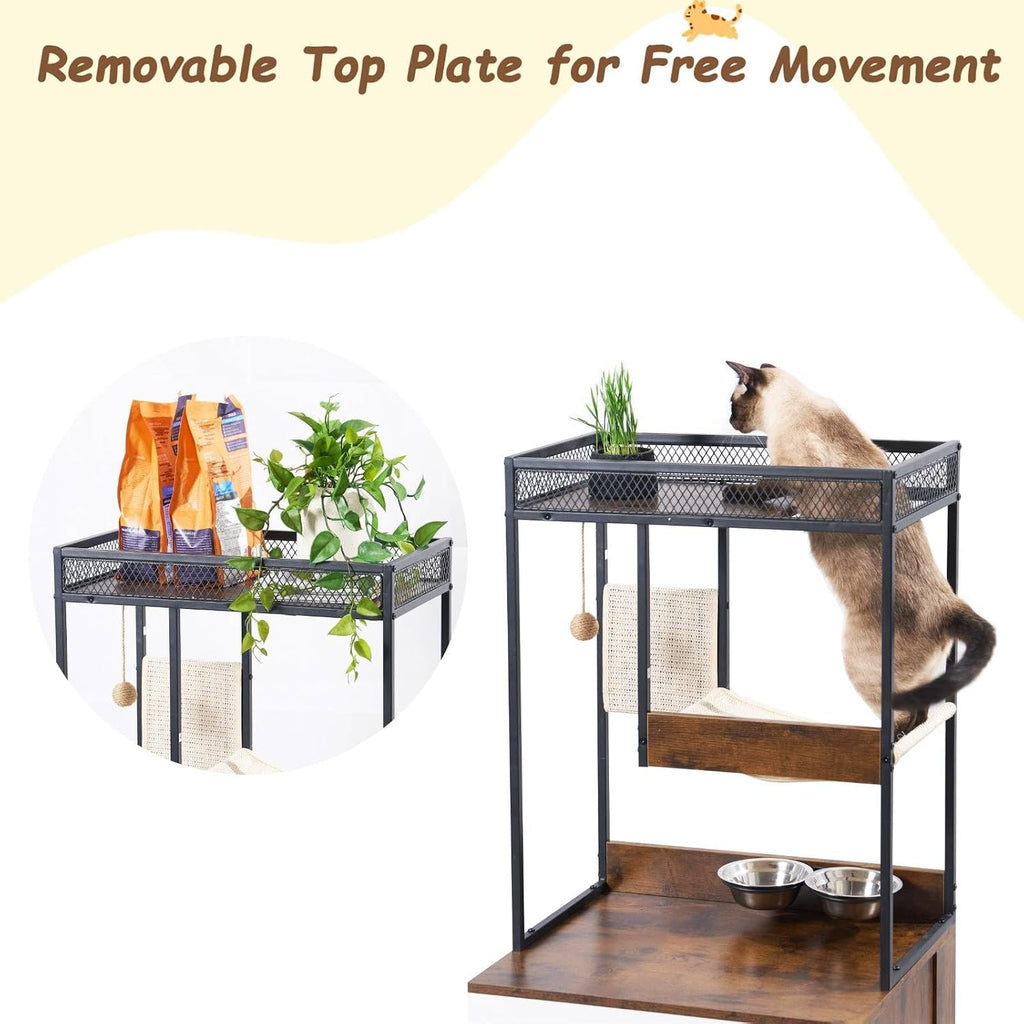 48" Tall Hidden Cat Litter Box Enclosure with Cat Tree Tower, Scratching Pads, and Ample Storage Space, Industrial