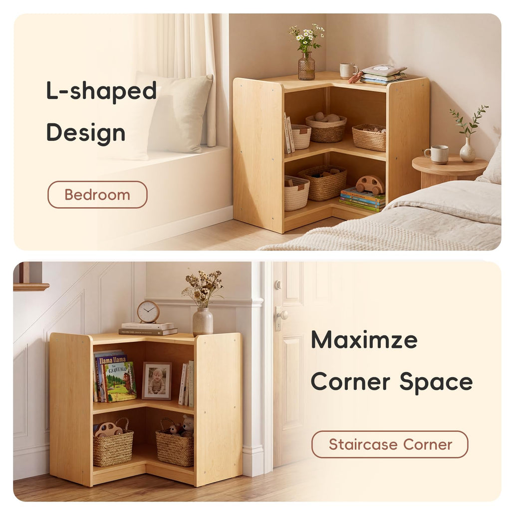 L-Shape Montessori Bookshelf for Compact Corner Space, Corner Shelf