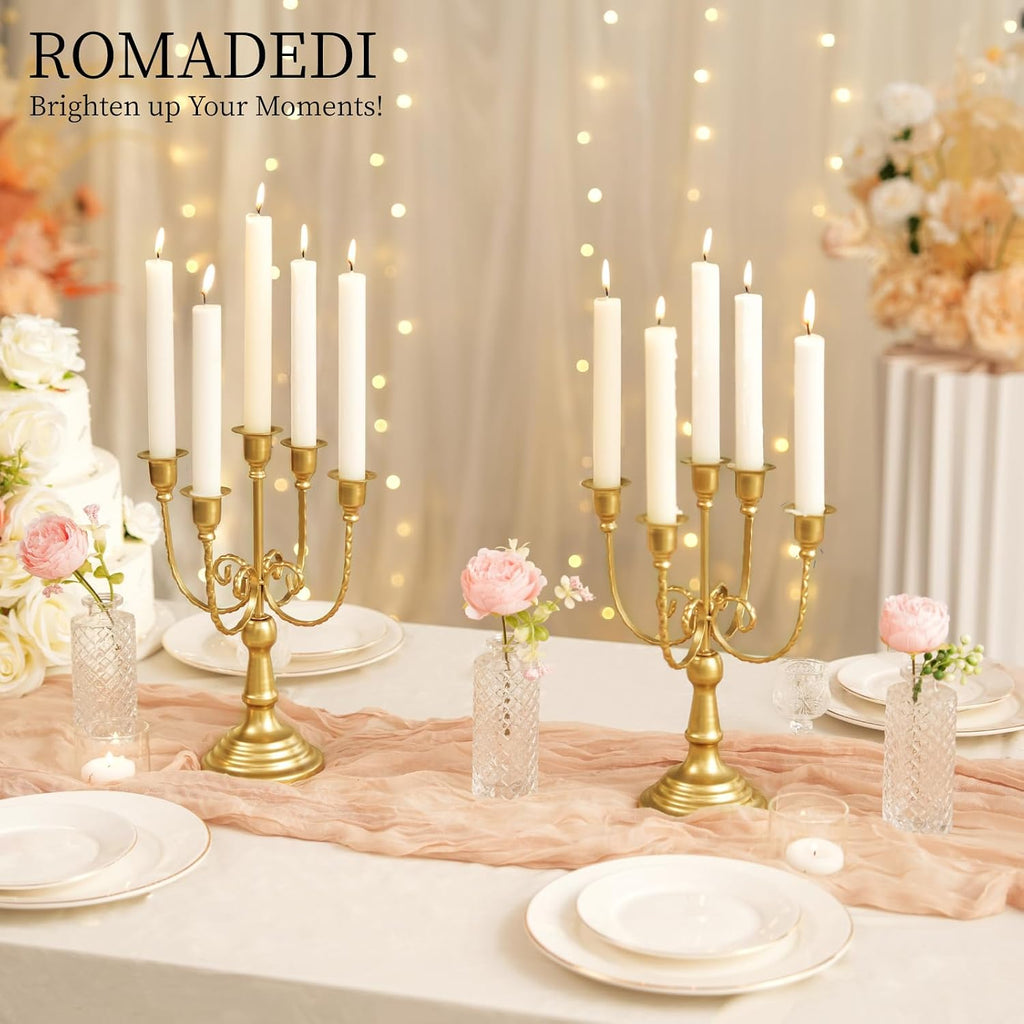 Candelabra Gold Candle Holders - 5 Arm 11.8" Wedding Candlestick Holder for Theme Party Table Centerpiece Decor