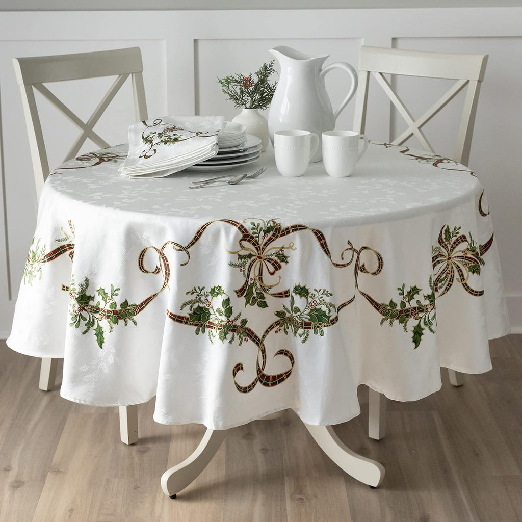 Heavyweight Engineered Printed Jacquard Fabric Christmas Table Cloth, Winter, and Christmas Tableclo