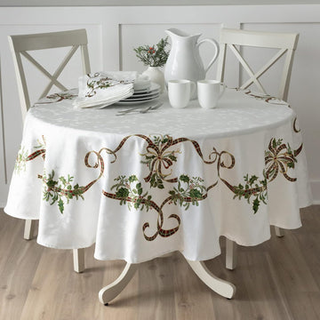 Heavyweight Engineered Printed Jacquard Fabric Christmas Table Cloth, Winter, and Christmas Tableclo