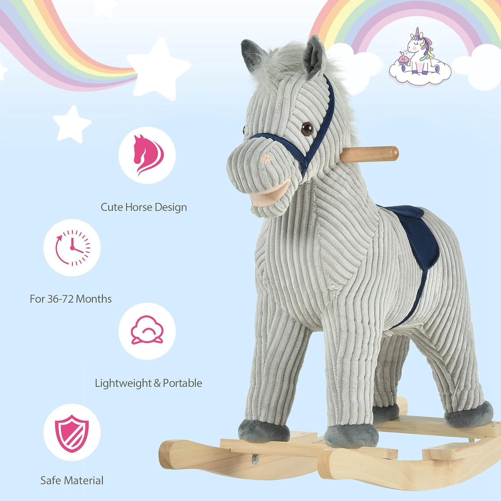 Kids Rocking Horse for Toddler 3-5 Plush with Realistic Sounds Gray