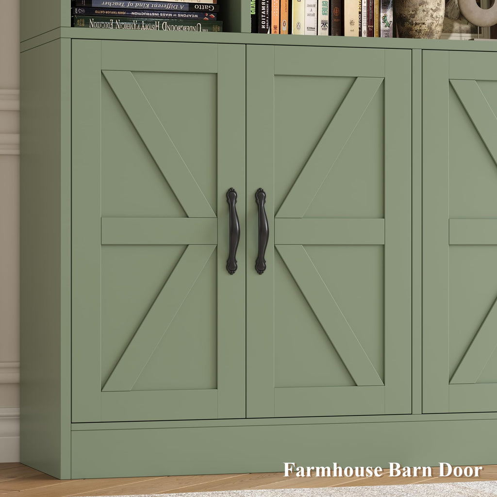 72" Tall Bookshelf, Large Farmhouse Bookcase with Storage, Green