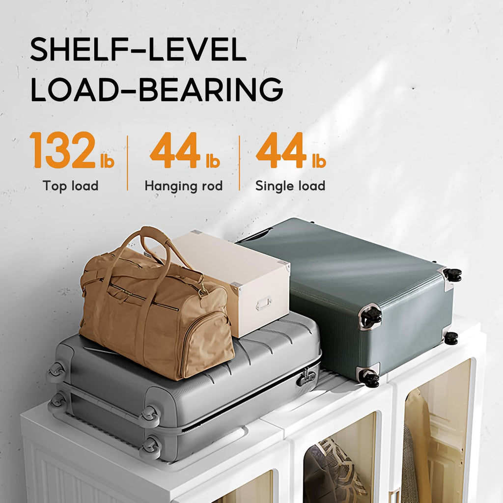 Portable Wardrobe Closet Storage Organizer for Clothes, Suitable, Plastic Wardrobe with Magnetic Transparent Door and