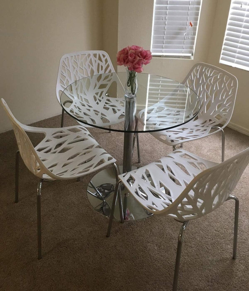 Modern Stackable Chair Set of 4,Kitchen White Dining Chairs,Birch Sapling Comfy Chairs for Dining Room,Living Room