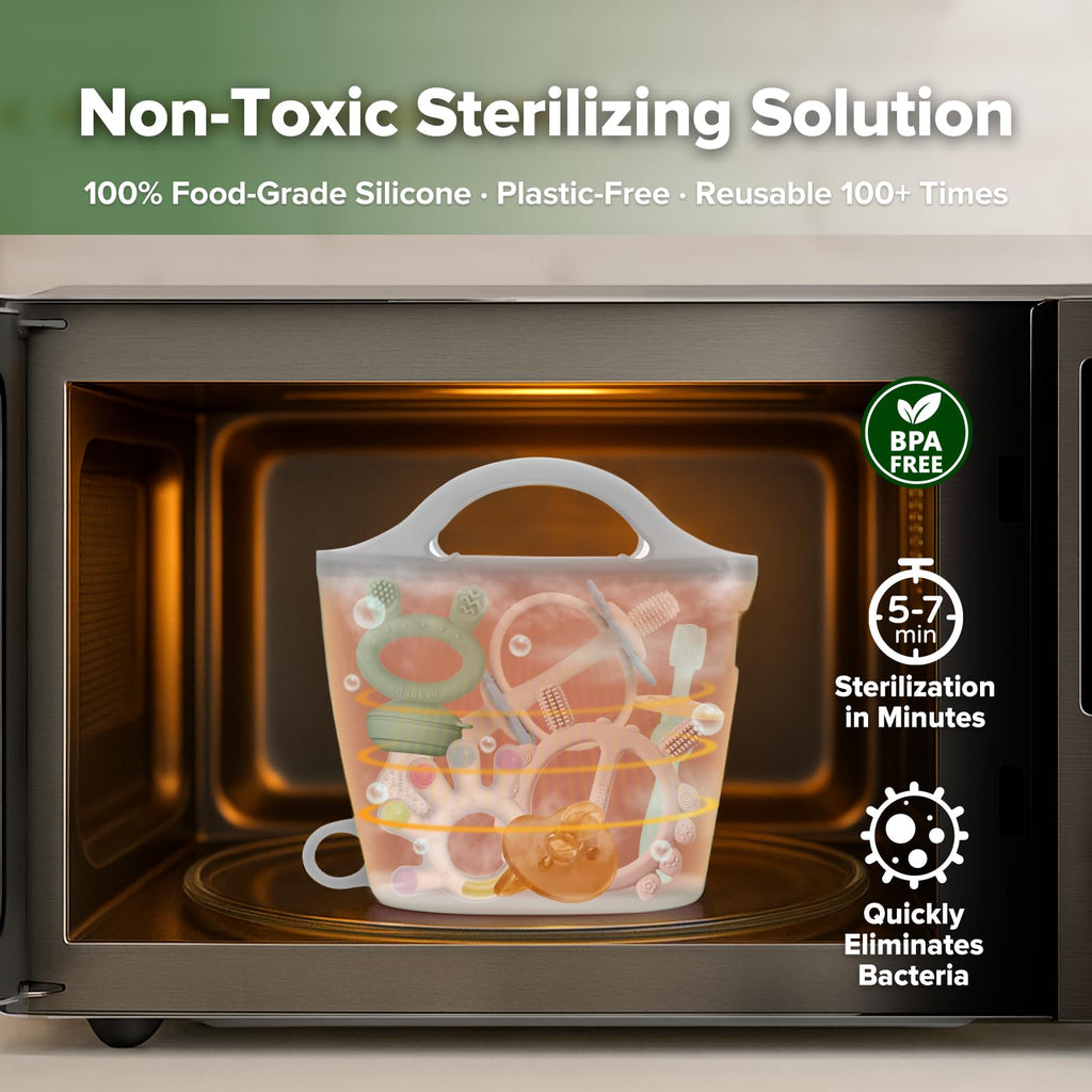 Silicone Travel Microwave Steamer & Steriliser Bag, 30oz/900ml Reusable Silicone Steaming Bags for Baby Small Items
