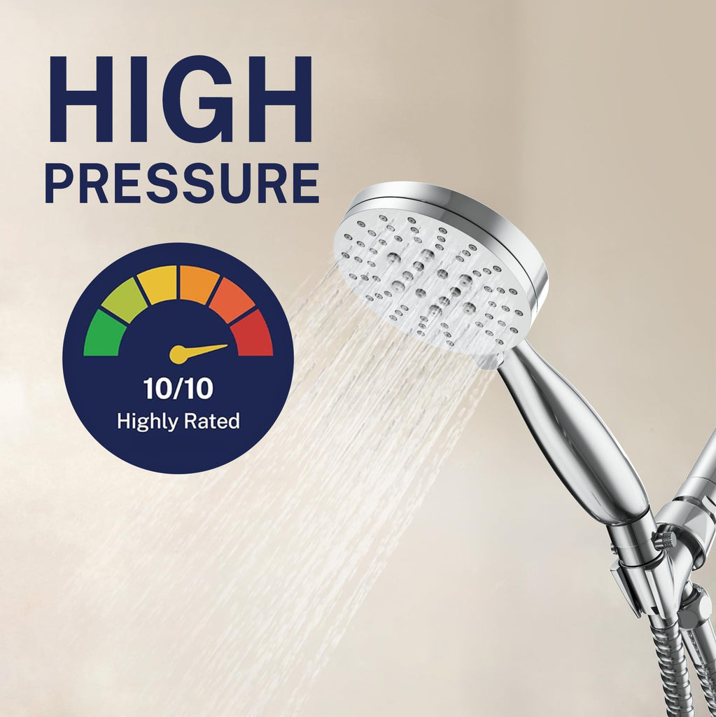 Metal 3-Spray Shower Head Handheld High Pressure Extra Long Hose