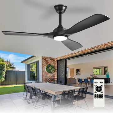 52-Inch Ceiling Fan with Light: Black 3 Blade Outdoor Fans for Patios - Dimmable Indoor Fan with Remote APP Control Ultra Quiet DC Motor Reversible 6 Speed Timer A101-B0DP6VN56W