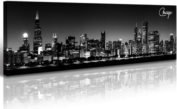Black & White Chicago Skyline Canvas Wall 13.8" x 47.3"