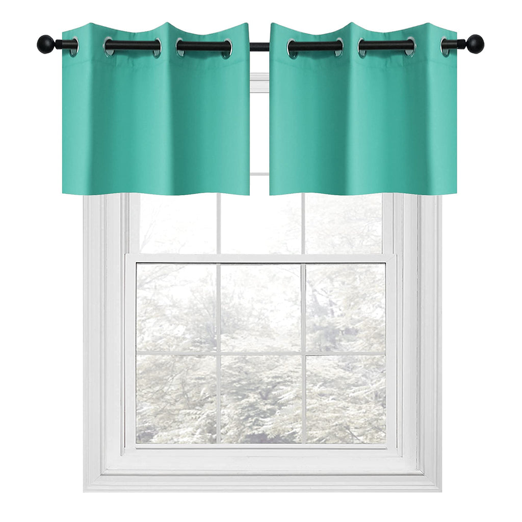Turquoise Window Valance Curtains - Easy Care Home Decor Tier Curtains with Grommet Top for Basement, Kitchen (29W by