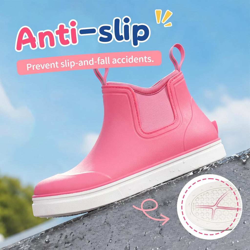 Kids Deck Boots Waterproof Ankle Rain Boots for Girls and Boys