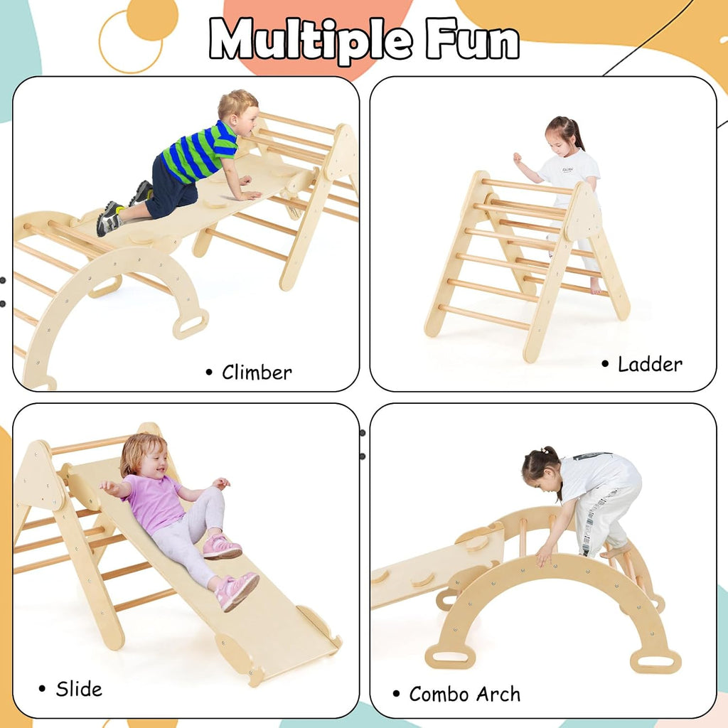 Triangle Set 7 in 1 Climbing Toys for Toddlers 1-3 Inside Foldable Wood Montessori Jungle Gym with Ramp Slide Arch