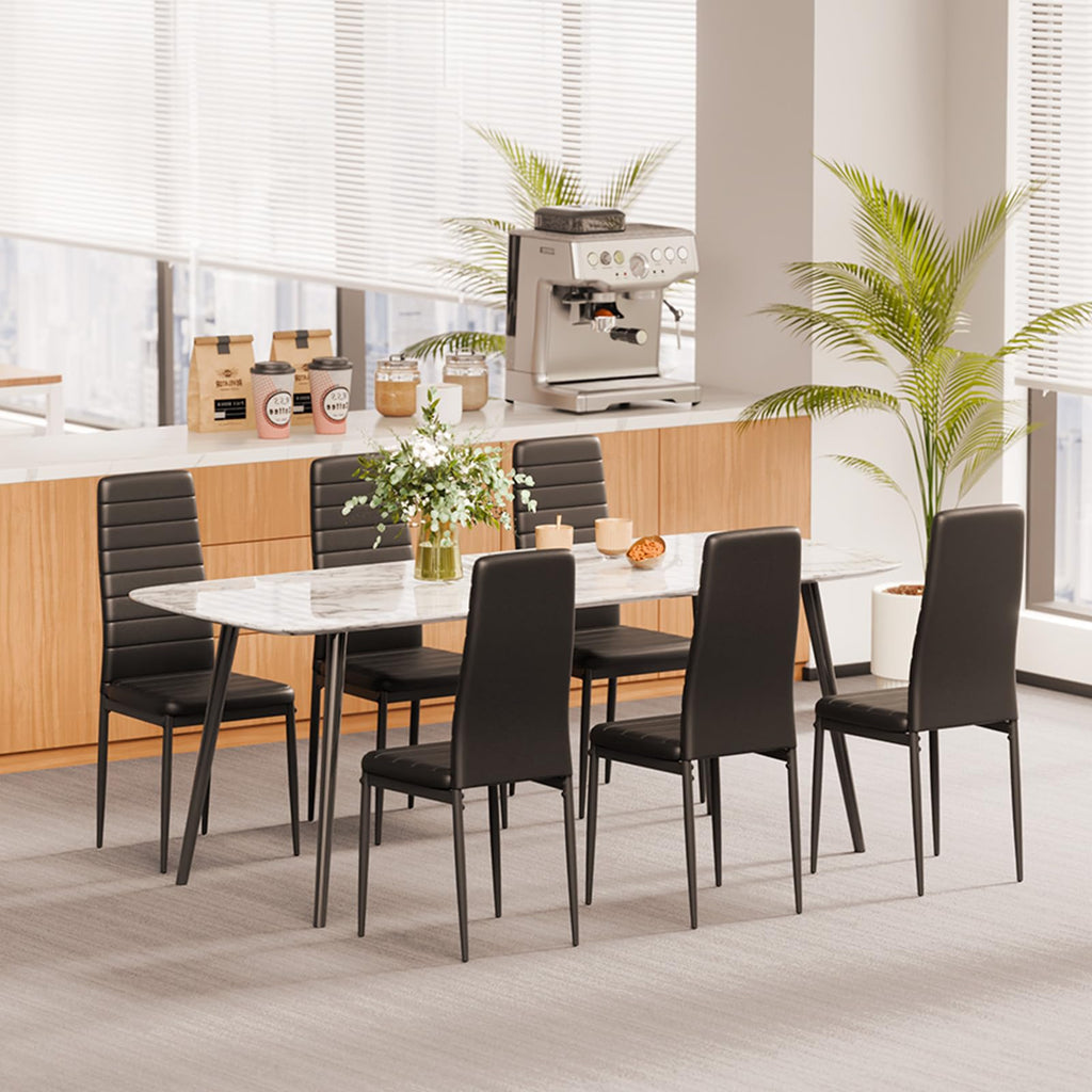 Modern Dining Room Accent Chairs Set of 6, Upholstered Leather Side Chair, Space-Saving Kitchen Chair with Thick