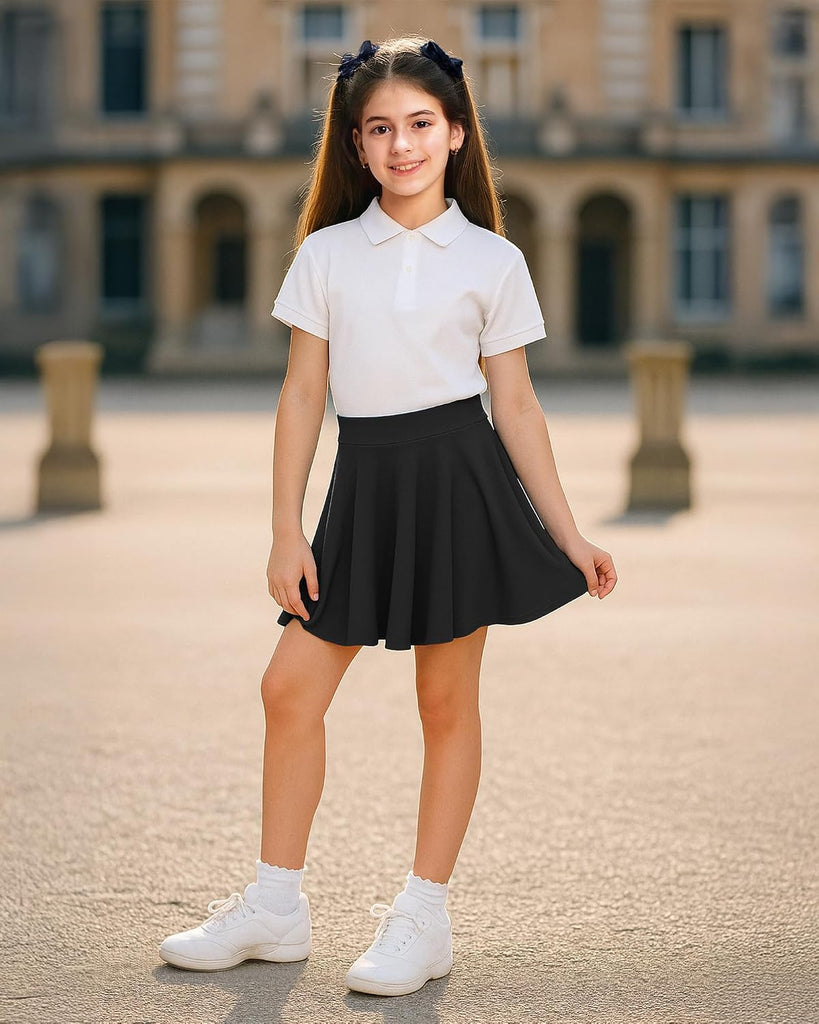 Girls Pleated Skater Uniform Skirts with Built in Shorts for School