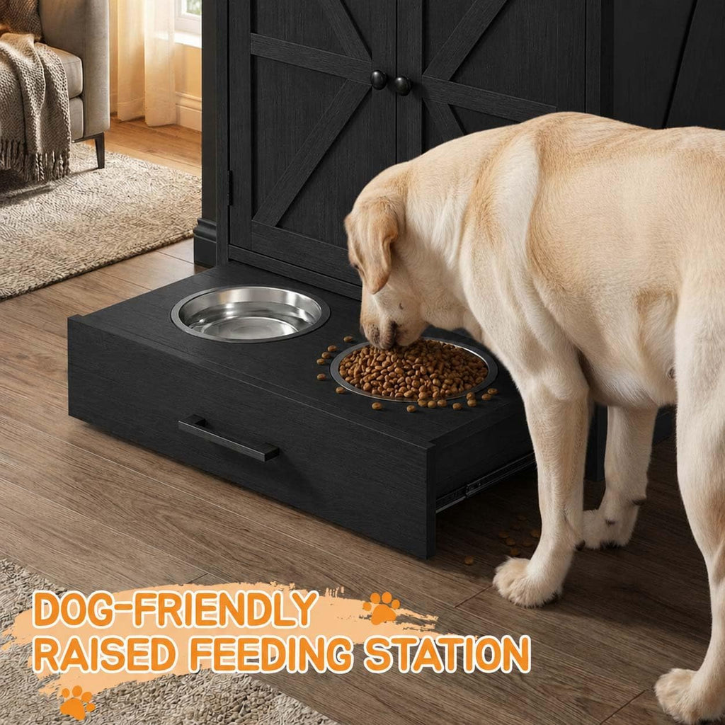 Dog Food Storage Cabinet, Dog Feeding Station with Storage, Black