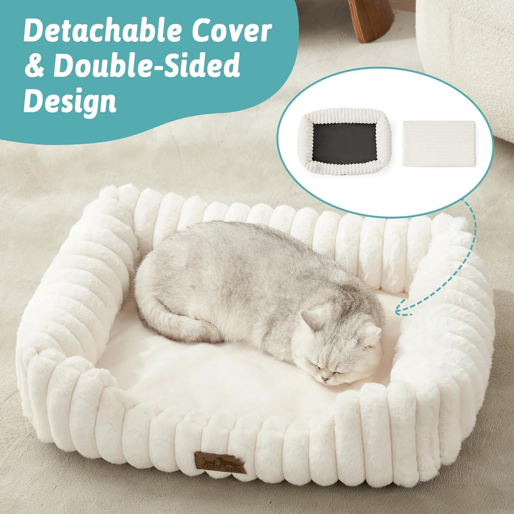 Cute Pet Bed for Small Dogs & Cats - Washable Rectangle Dog Bed with Anti-Slip Bottom, Soft Calming Cat & Puppy Bed