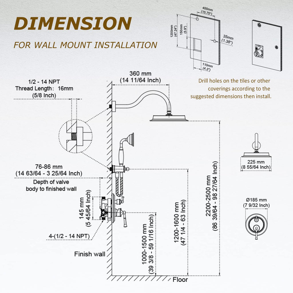 Shower System, 9 Inch Shower Faucet Set with Handheld, Bronze