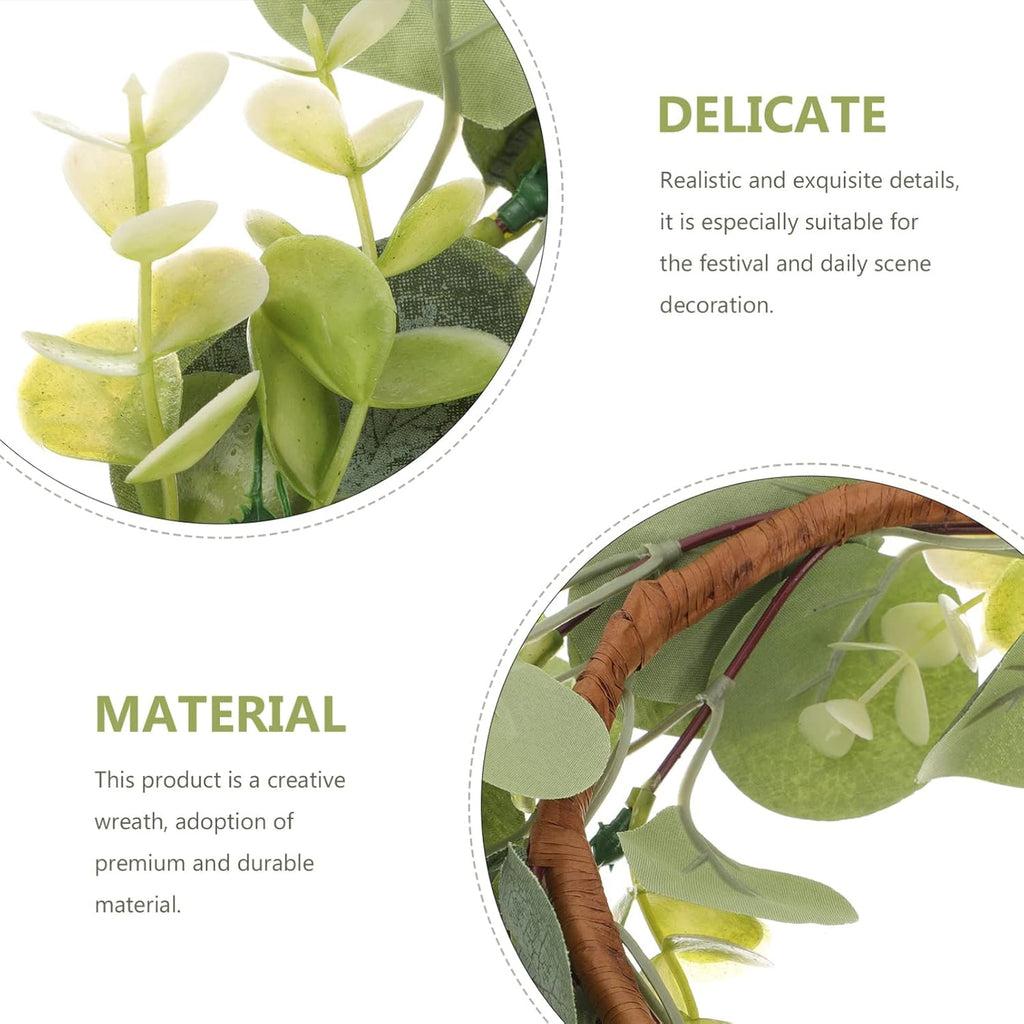 Artificial Wreath Candle Holders Eucalyptus Leaf Decorative Tabletop Ornaments Party and Wedding Decor No - Set of 2